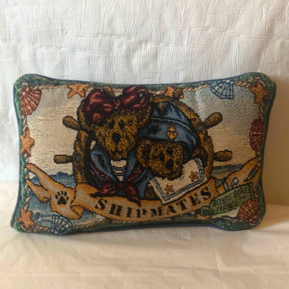 Boyd’s Bears Shipmates tapestry pillow EUC 12” by 9” nautical sailors seashells